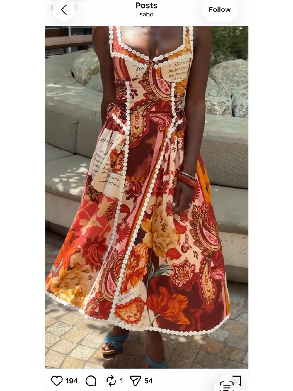 Alessa dress Bohemian Red & Orange Paisley Midi Dress with Floral Detail